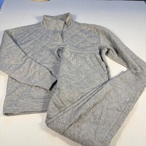 90 Degree Reflex Quilted Jogger Set M Gray Snap Neck Pullover Sweatpants Pockets
